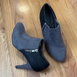 Suede Two-Tone Gray Ankle Booties with Side Zip